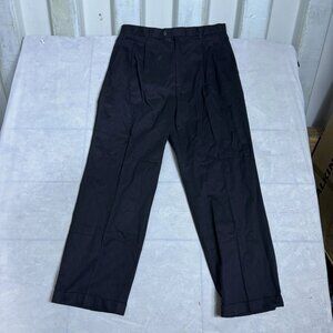 Haggar Micro Khaki Pants Mens Black Relaxed Fit Cuffed Pleated Front 34x30 NWT